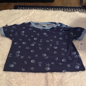 BonWorth Seashell Print‎ Short Sleeve Shirt - Dark Blue
